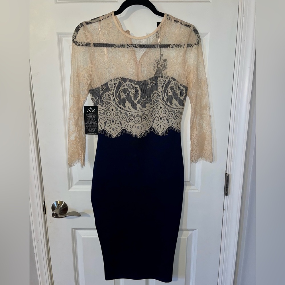 Navy Blue and Lace Midi Dress
